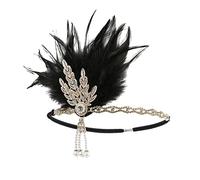 Diademas De Plumas Estilo étnico negro pluma adorno de pelo cadena de borla diadema vintage gatsby party tocado mujer colabora de plumas Diadema De Plumas(F)