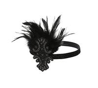 Diademas De Plumas Estilo étnico negro pluma adorno de pelo cadena de borla diadema vintage gatsby party tocado mujer colabora de plumas Diadema De Plumas(B)