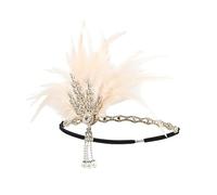 Diademas De Plumas Estilo étnico negro pluma adorno de pelo cadena de borla diadema vintage gatsby party tocado mujer colabora de plumas Diadema De Plumas(G)