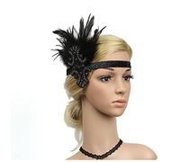 Diademas De Plumas Moda Diseño Partido Diadema Cabeza Pluma Fleaje Diadema Great Gatsby Tocado Vintage Prom Accesorios for el cabello Diadema De Plumas(Black)