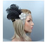 Diademas De Plumas Mujer vintage pluma diadema negro diamantes de imitación con cuentas de lentejuelas de lentejuelas 1920s gatsby party tocado flapper pluma diadema Diadema De Plumas(I)