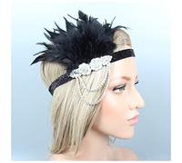 Diademas De Plumas Mujer vintage pluma diadema negro diamantes de imitación con cuentas de lentejuelas de lentejuelas 1920s gatsby party tocado flapper pluma diadema Diadema De Plumas(E)