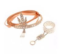 Diademas De Plumas Pair DE Plata 20s Vintage 1920S Hora de la Cabeza Flapper Gran Gatsby Accesorios de joyería Diadema De Plumas (Color : Gold-Set, Size : Free Size)