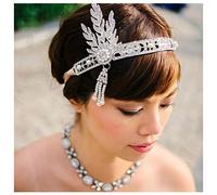 Diademas De Plumas PAIR DE PLATA 20s Vintage 1920S Hora de la cabeza Flapper Gran Gatsby Accesorios de joyería Diadema De Plumas(Silver Headband)