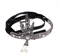 Diademas De Plumas PAIR DE PLATA 20S VINTAYA DE LA VIVIENDA DE LA VIVIENDA 1920S FLAPPER GRAN ACCESORIOS DE CABISIÓN DE JEYERÍA DE GATSBY Diadema De Plumas(Black-headband)