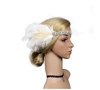 Diademas De Plumas Vintage Fashion 1920s Cabeza de la pluma Haveband Great Gatsby Tocado Diadema De Plumas(White)