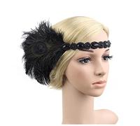 Diademas De Plumas Vintage Fashion 1920s Cabeza de la pluma Haveband Great Gatsby Tocado Diadema De Plumas(Black)