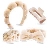 Diademas de spa para lavar la cara, diadema de maquillaje, diademas para el cuidado facial de la piel, 5 piezas de esponja azul hinchada para spa, diadema de spa, banda para el pelo, bandas para el