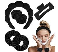 Diademas de spa para mujer, 1 diadema de maquillaje, 2 muñequeras y 2 gomas para el pelo y 1 juego de pinzas para el cabello para lavado facial, cuidado de la piel, ducha, eliminación de maquillaje