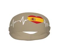 Diademas Deportivas con la Bandera de España I Love Spain Heartbeat para Hombre y Mujer, Banda para el Sudor de algodón Absorbente, Ideal para Yoga y Ciclismo.