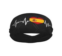 Diademas Deportivas con la Bandera de España I Love Spain Heartbeat para Hombre y Mujer, Banda para el Sudor de algodón Absorbente, Ideal para Yoga y Ciclismo.
