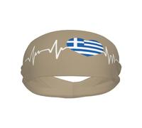 Diademas Deportivas con la Bandera Griega I Love Greece Heartbeat para Hombre y Mujer, Banda para el Sudor de algodón Absorbente, Ideal para Yoga y Ciclismo.
