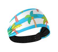 Diademas elásticas de tela antideslizante con palma de coco a rayas azules y blancas para yoga, entrenamientos, gimnasio, diadema para ni?as