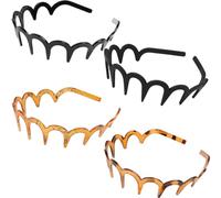 Diademas En Zig Zag 4 Piezas Diadema Con Peine De Pelo Con Dientes De Tiburón Diademas De Plástico Con Forma Ondulada Accesorio De Aro para El Cabello Mujer Y Niña (Negro Estilo Con Estampado Leopardo