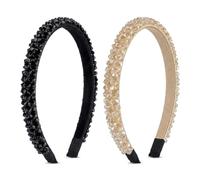 Diademas Engrosadas Con Cuentas De Cristal De 2 Piezas, Adornos Brillantes, Cómodas De Llevar, Forma De Viajero Diario Y Banquete, Diademas Antideslizantes (Negro, Blanco).