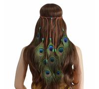 Diademas étnicas gitanas hechas a mano con plumas de pavo real de color marrón for mujer: accesorios for el cabello con diadema de fiesta bohemia