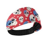 Diademas extra anchas para mujer, diseño de calavera blanca del 4 de julio, para el Día de la Independencia, absorbe la humedad, pelo elástico para senderismo, lavado de cara, senderismo, lavado de