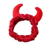 Diademas Faciales Felpa roja o buey demonio demonio cuernos diadema maquillaje ducha lavado cara deporte terciopelo pelo banda femenino niñas festival divertido año nuevo Diadema Lavado De Cara (Colo