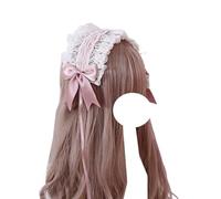 Diademas for el cabello de mujer, diadema de encaje blanco, accesorios for el cabello de Lolita, diadema con lazo, tocado for niñas, vestido de Lolita(Bean Pink)