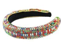 Diademas for mujer, diademas barrocas de cristal coloridas y doradas, diademas de lujo acolchadas con diamantes de imitación, accesorios elegantes for el cabello de fiesta for mujer(Multi-colored)