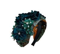 Diademas grandes y anchas de flores gruesas para mujer, con cuentas florales bordadas, EN8