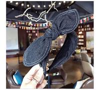 Diademas Moda Accesorios for el cabello Mujeres Denim Bow Headbands Side Conejo Orejas Anudadas Hairband Wild Girl Lindo Cara Lavado Pelo Hoop Headwear Diadema Mujer(Black cowboy)