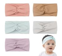 Diademas para bebé niña recién nacida - Set de 5 unidades de cintas elásticas trenzadas suaves - Colores pastel (rosa carne, marrón, azul, gris, lila) - Accesorios para fotografía, uso diari