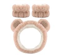 Diademas para cabeza y puños, diademas de maquillaje, cuidado de la piel, genérico, conjunto de diademas, 1 juego de 3 piezas, talla única, peluche, para mujeres, actividades físicas