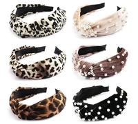 Diademas para el cabello de mujer, diadema elástica anudada con perlas, leopardo, bandas para el pelo, diademas trenzadas, orejas, aros anchos para el cabello, accesorios para niñas y adultos, 6