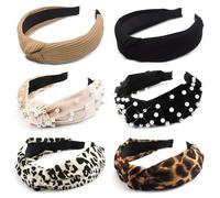 Diademas para el cabello de mujer, diadema elástica anudada con perlas, leopardo, bandas para el pelo, diademas trenzadas, orejas, aros anchos para el cabello, accesorios para niñas y adultos, 6