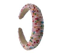 Diademas para el pelo con cuentas de cristal, flexible, esponja gruesa, estilo bohemio, para mujer, fiesta, playa, rosa, multicolor