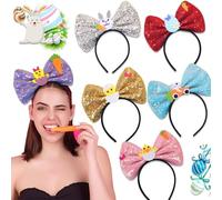 Diademas para el pelo de conejo de Pascua - 6 bonitos lazos de huevo de pollito - Accesorios para el cabello, decoración del día de Pascua, tocado para mujeres y niñas