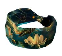 Diademas para el pelo para mujer, diademas anchas, flores mariposa con fondo brillante de universo de sendero, diadema elástica, accesorios para el cabello, diadema cruzada trenzada