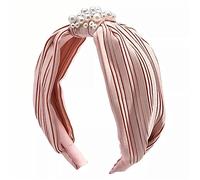 Diademas para mujer con lazo de perlas, calavera alta, diadema para el cabello diario (rosa)