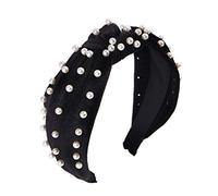 Diademas para mujer con perlas, 1 diadema trenzada de terciopelo con perlas sintéticas, elegante y brillante, horquillas para el pelo, accesorios de peinado, color negro