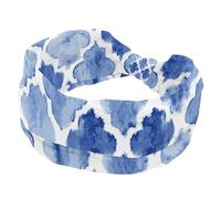 Diademas para mujer, diadema ancha con patrón geométrico marroquí azul acuarela, diadema ancha anudada para yoga, entrenamiento, diadema elástica suave, accesorios para el cabello de moda