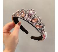 Diademas para Mujer Diadema de perlas Clip pelo prensado vintage Accesorio for el cabello fiesta Gorros antideslizantes.(Rosado)