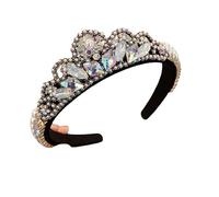 Diademas para Mujer Diadema de perlas Clip pelo prensado vintage Accesorio for el cabello fiesta Gorros antideslizantes.(Blanco)