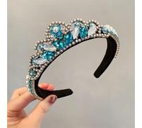 Diademas para Mujer Diadema de perlas Clip pelo prensado vintage Accesorio for el cabello fiesta Gorros antideslizantes.(Azul)