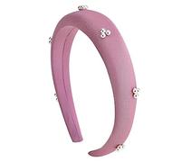 Diademas para Mujer Diadema for el cabello con esponja de satén perla, diadema for el cabello a presión simple(Rosado)
