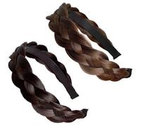 Diademas para mujer; diseño de espina de pescado de cuatro hebras; diademas de pelo sintético con dientes antideslizantes; fibra de alta temperatura; juego de dos piezas en tonos marrones
