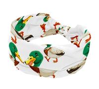 Diademas para mujer, diseño de patos verdes sobre fondo blanco, bandas elásticas antideslizantes y anchas, turbante para entrenamiento, yoga, deporte y correr