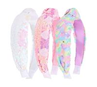 Diademas para niñas, paquete de 3 diademas anudadas con lentejuelas para mujer, lindas diademas con purpurina para niñas, diadema de nudo blanco, arco iris, rosa, diadema brillante, accesorios para el