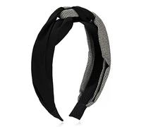 Diademas retro para mujer, diadema a cuadros, diadema para el pelo (negro)