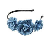 Diademas únicas de mezclilla lavada para mujer, antideslizantes, con diadema de rosa, para lavar la cara y deportes, diadema rosa