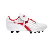 Diadora Brasil OG LT T MDPU - Zapatos de fútbol para hombre, piel de grano completo, ultrasuave, resistente al agua, suela firme, plantilla extraíble, Blanco/Rojo Milano, 46 EU