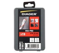 Diager – Juego de 19 brocas HSS Pro 1-10 mm, paso 0,5 mm