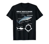 Diagrama de anatomía del Gran tiburón Blanco Ciencia del océano Gráfico Marino Camiseta
