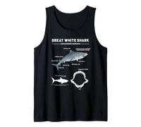 Diagrama de anatomía del Gran tiburón Blanco Ciencia del océano Gráfico Marino Camiseta sin Mangas