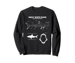 Diagrama de anatomía del Gran tiburón Blanco Ciencia del océano Gráfico Marino Sudadera